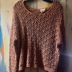 Elegant Open-Knit Crew Neck Sweater - Brown